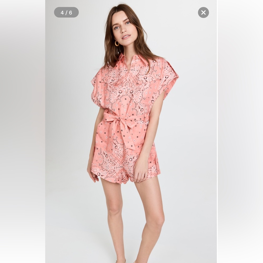 Zimmermann Violet Roll Cuff Romper Playsuit (pink bandana)